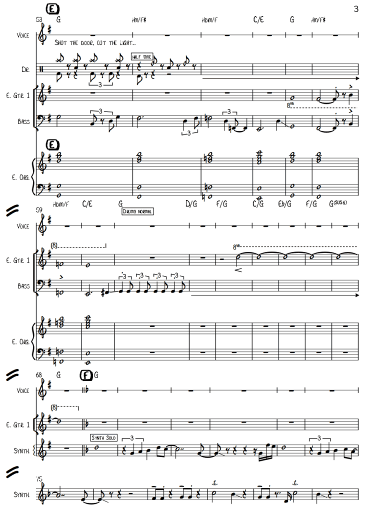 Lead Sheet mit Melodie, Akkordsymbolen und Transkription